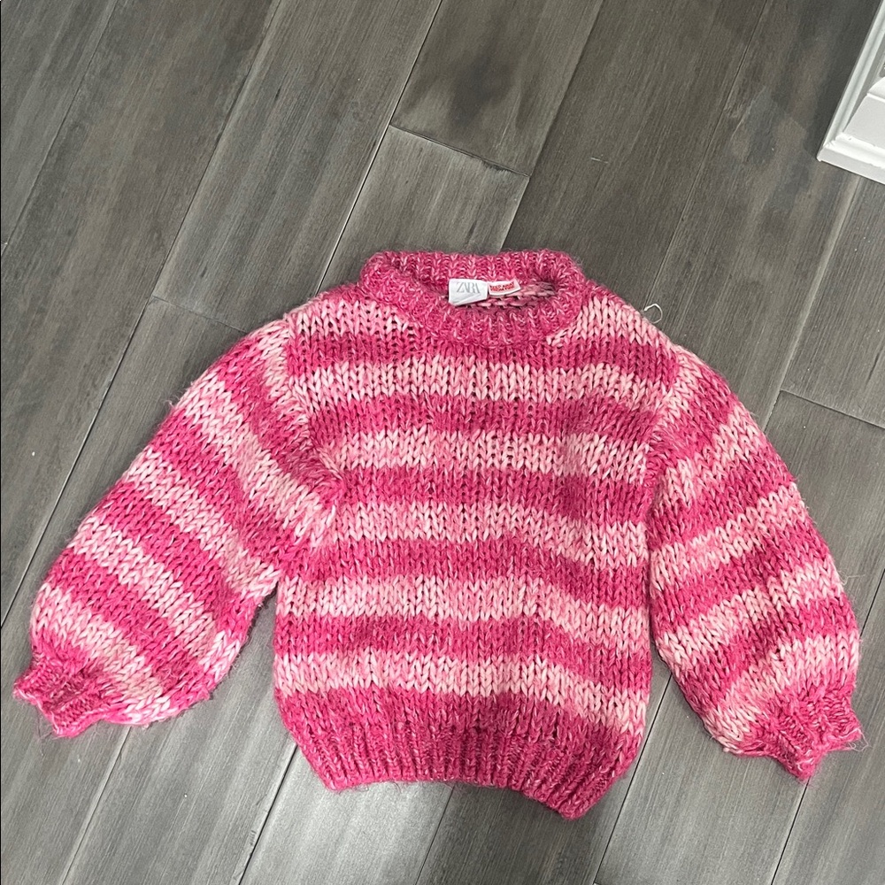 Zara Pink and Light Pink Striped Chunky Sweater, girls size 4T